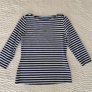 J. McLaughlin Classic Navy and White Striped 3/4 Sleeve Tee